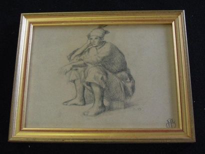 PIERRE BODARD (1881-1937) Antillaise pensive au madras Crayon et fusain sur papier...