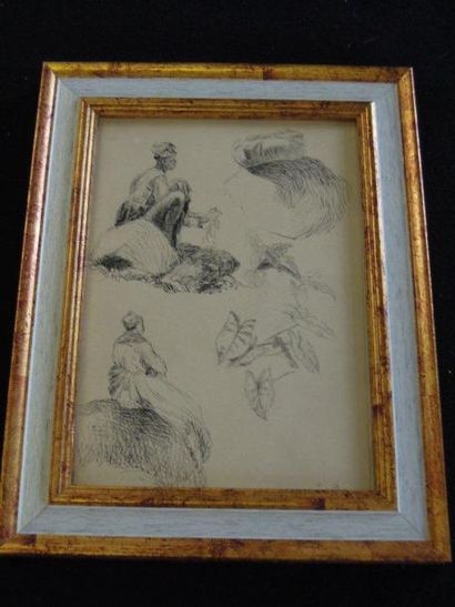 PIERRE BODARD (1881-1937) Etude d'antillaises assises sur rocher Encre sur papier...
