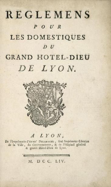 null RÈGLEMENS POUR LES DOMESTIQUES du Grand Hôtel-Dieu de Lyon. Lyon, Aymé Delaroche,...