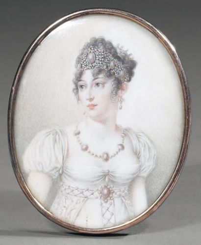 ÉCOLE FRANÇAISE du XIXe siècle La reine Caroline de Naples Portrait miniature peint...