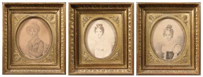 Henri-Joseph HESSE (Paris, 1781-1849) Très rare ensemble de trois portraits en miniatures...