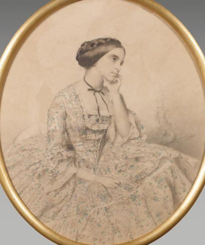 Jacques-Joseph-Génie VIDAL (1795-1850) Jeune femme rêveuse Elle porte une robe de...