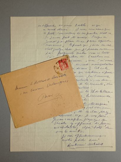 ARTAUD (Antonin). Autograph letter signed to André Rolland de Renéville. Paris, January...