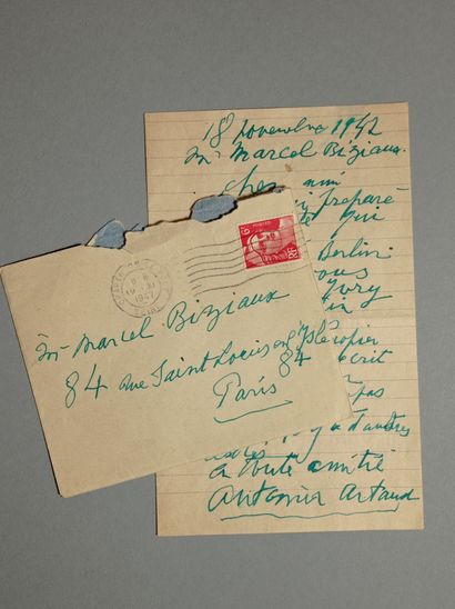 ARTAUD (Antonin). Autograph letter signed to Marcel Bisiaux. Charenton, November...