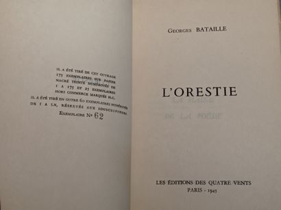 BATAILLE (Georges). L'Orestie. Épreuves corrigées. [Paris, Éditions des Quatre Vents,...