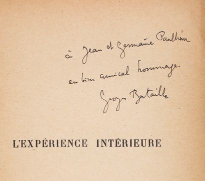 BATAILLE (Georges). L'Expérience intérieure. Paris, N.R.F., Les Essais, 1943, in-12,...