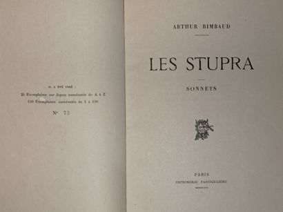 RIMBAUD (Arthur). Les Stupra. Sonnets. Paris, Imprimerie particulière [Albert Messein],...