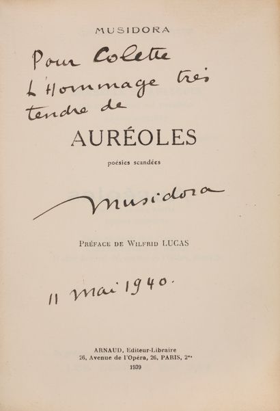 MUSIDORA (Jeanne Roque). Auréoles, scandées poems. Preface by Wilfrid Lucas. Paris,...