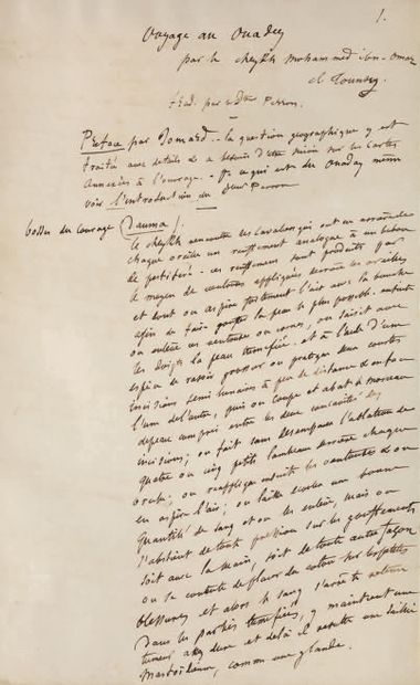 FLAUBERT (Gustave). AUTOGRAPH MANUSCRIPT. Notes of readings of the work Voyage au...