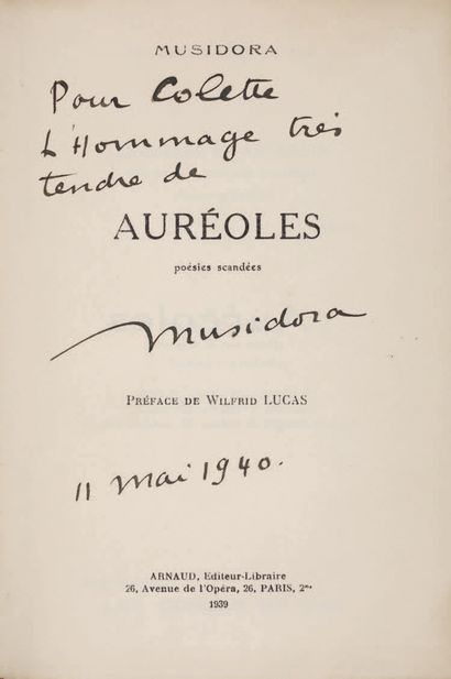 MUSIDORA (Jeanne Roque). Auréoles, scandées poems. Preface by Wilfrid Lucas. Paris,...
