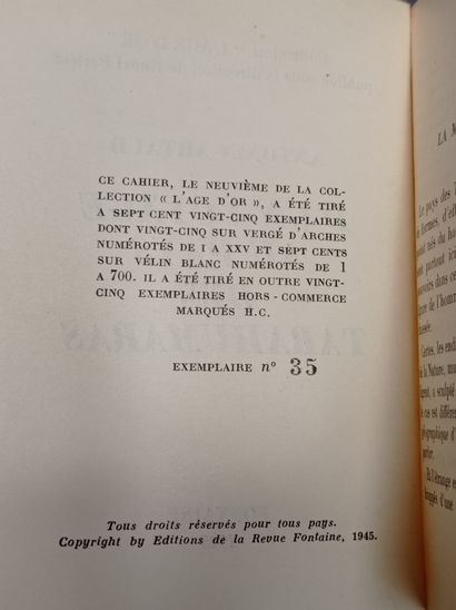 ARTAUD (Antonin). Au pays des Tarahumaras. Paris, Fontaine, coll. L'Age d'Or, 1945,...