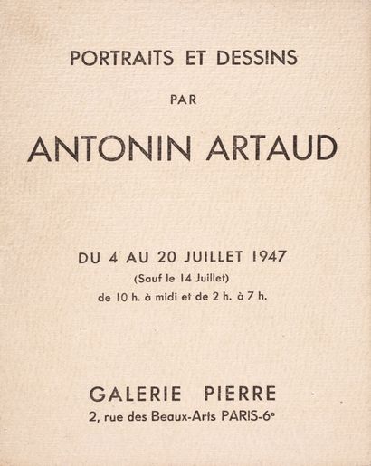 ARTAUD (Antonin). Affiche pour l'exposition Portraits et dessins. 49,5 x 33,5 cm....
