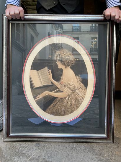 Maurice MILLIÈRE (1871-1946) «Jeune femme à la leçon de piano»
Lithographie en couleurs...