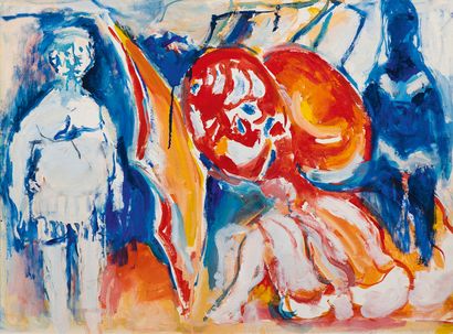 Edouard PIGNON (1905-1993) L'Homme aux dames du soleil (la plage à l'homme bleu),...