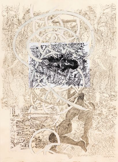 François ROUAN (né en 1943) « Eponge », 2013
Dessin à la mine de plomb, deux collages...
