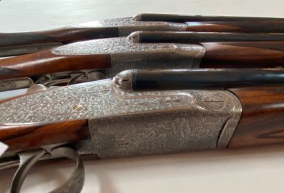 null Triplette de fusil à platines Arrieta Elgoibar, deux coups, calibre 28-70. Canons...