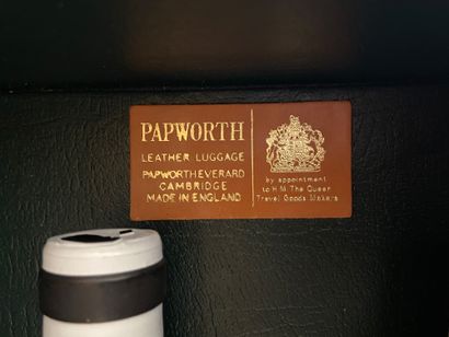 null PAPWORTH: Leather picnic suitcase that can hold two bottles and glasses. Monogrammed...