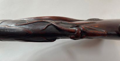 null Hunting rifle with percussion, two shots by Mireux in Poitiers. Stock carved...