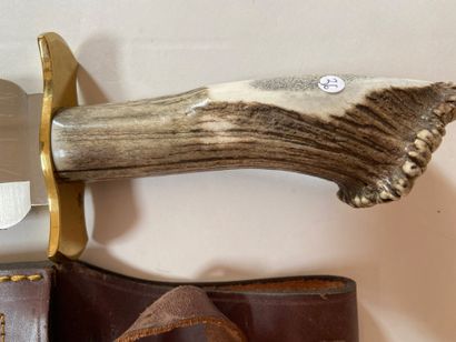 null Muela SERRENO hunting knife, deer antler handle. With sheath. Total length:...