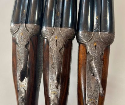 null Triplet of rifle with plates Arrieta Elgoibar, two shots, gauge 28-70. Side-by-side...