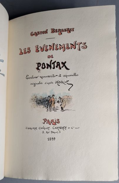 null BERGERET (Gaston). The Events of Pontax. Handwritten and original watercolors...