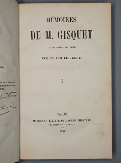 null GISQUET (Henri-Joseph). Mémoires. Paris, Marchant, 1840. 4 volumes in-8, demi-veau...