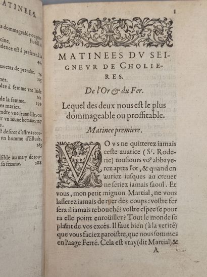 null CHOLIÈRES (Nicolas, seigneur de). Les Neuf matinées. Paris, Jean Richer, 1585....