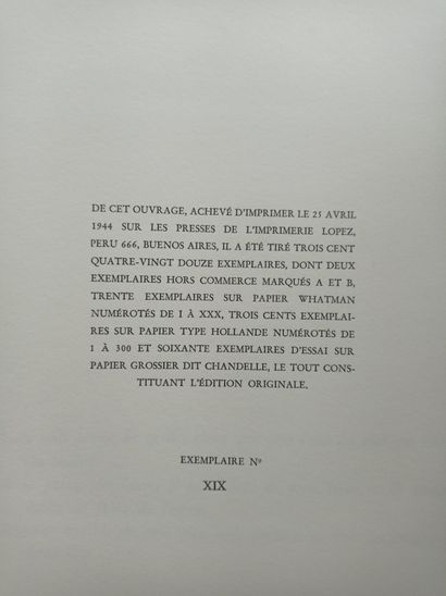 SAINT-JOHN PERSE (Alexis Léger, dit). Pluies. Buenos-Aires. (Imprimerie Lopez), 1944....