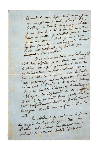 FLAUBERT (Gustave). Autograph letter signed to Théophile Gautier, dated Thursday,...