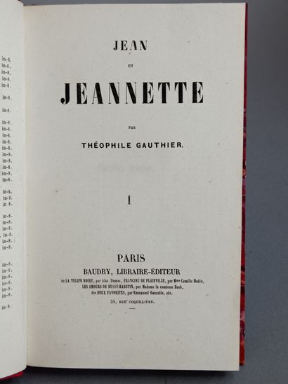 GAUTIER (Théophile). Jean et Jeannette. Paris, Baudry, s. d. [1850]. 2 volumes in-8,...