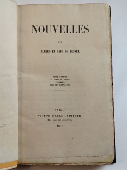 MUSSET (Alfred et Paul). Nouvelles. Paris, Magen, 1848. In-8, demi-maroquin violet...
