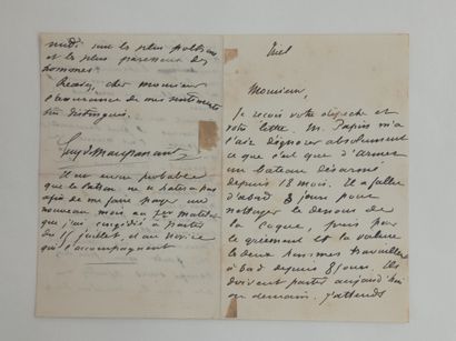 MAUPASSANT Guy de (1850-1893). Lettre autographe signée, Triel (s.d.) 3 pp. in-12.
Il...