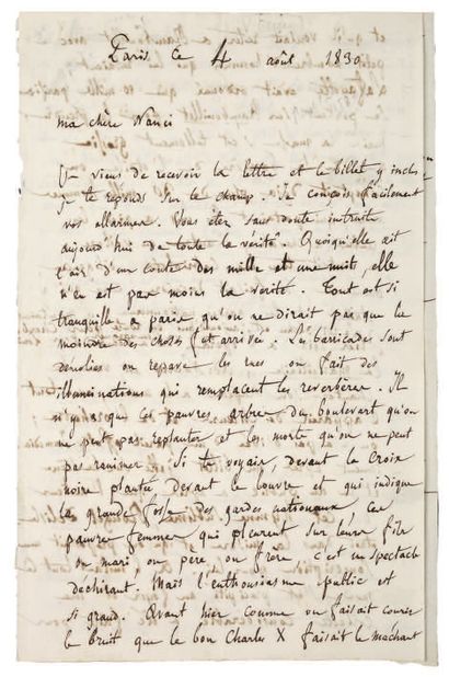 BERLIOZ (Hector). Lettre autographe signée à sa sœur Nanci. Paris, 4 août 1830. 4...