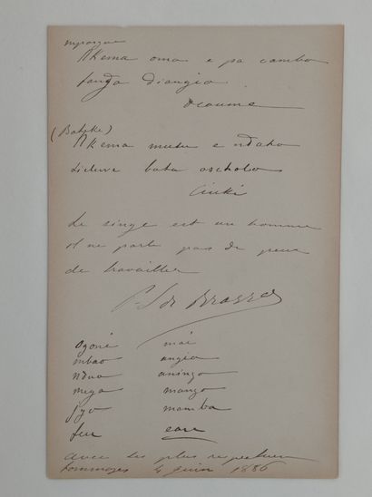 BRAZZA Pierre Savorgnan de (1852-1905). Manuscrit autographe signé, (s.l.), 4 juin...