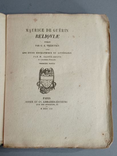 GUÉRIN (Maurice de). Reliquae, published by G.S. Trébutin with a biographical and...