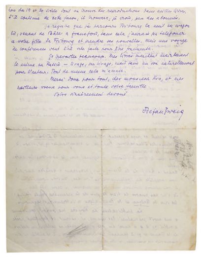 ZWEIG Stefan (1881-1942). Autograph letter signed to Mr. [Simon] Kra, Salzburg, January...