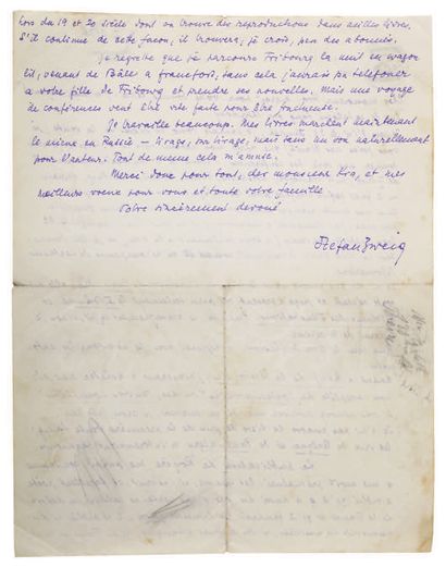 ZWEIG Stefan (1881-1942). Lettre autographe signée à Monsieur [Simon] Kra, Salzburg,...