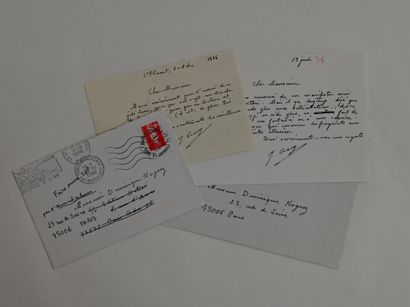 GRACQ Louis Poirier dit Julien (1910-2007). 2 cartes autographess signées à Dominique...