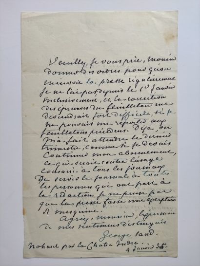 SAND Aurore Dupin, baronne Dudevant dite George (1804-1876). Lettre autographe signée...