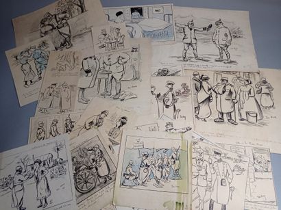  GUERRE 14-18 - CARICATURES. Ensemble de plus de 300 caricatures originales, publiées...