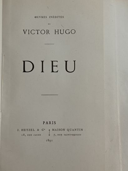 HUGO (Victor). Dieu. Paris, Hetzel et Cie, Maison Quantin, 1891. In-8, broché, non...