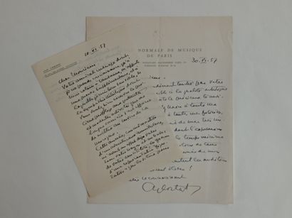 CORTOT Alfred (1877-1962). 2 lettres autographes signées à Claude Rémusat, Lausanne...