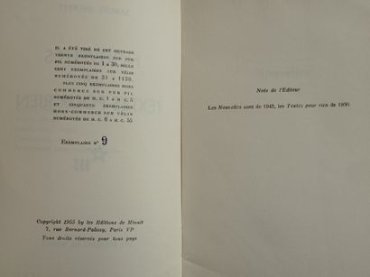 BECKETT (Samuel). 
Nouvelles et textes pour rien. Paris, Les Éditions de Minuit,...