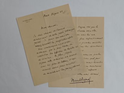 PAGNOL Marcel (1895-1974). Autograph letter signed to Jean Anouilh. Paris, Easter...