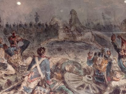 Auguste RAFFET (1804-1860) Napoléon sur le champ de bataille
Lavis et aquarelle sur...