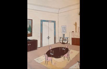 André ARBUS (1903-1969) Lot de six dessins d'intérieurs à l'encre, crayon, aquarelle...