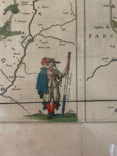  Lot de deux cartes géographiques Gravures rehaussées de couleurs XVIIème siècle...
