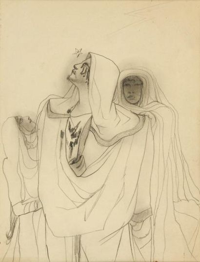 COCTEAU (Jean) OEDIPE. Dessin original. Circa 1934. 32 x 24 cm, sous encadrement....