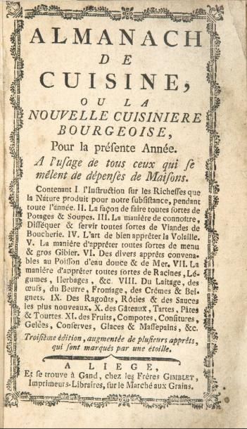 [MENON] Almanach de cuisine, ou La Nouvelle cuisinière bourgeoise, pour la présente...