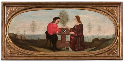 École LOMBARDE vers 1550 La partie d'échecs entre le page Fernando et la princesse...